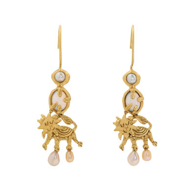 Pearl and opal lion earrings by Ruby Jack